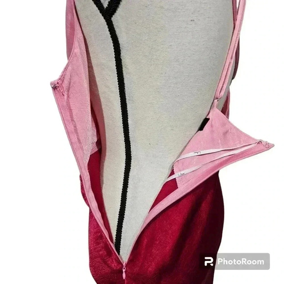 Lulus Exquisite Evening Pink Red Color Block Satin Maxi Dress Valentine's Day - Picture 9 of 14